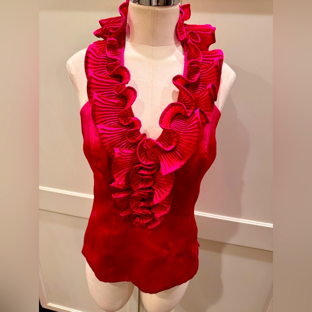 Elegant Pink Ruffled Women's Top by White House Black Market